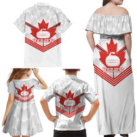 Personalized Canada Curling Family Matching Off Shoulder Maxi Dress and Hawaiian Shirt Maple Leaf White Version - Wonder Print Shop