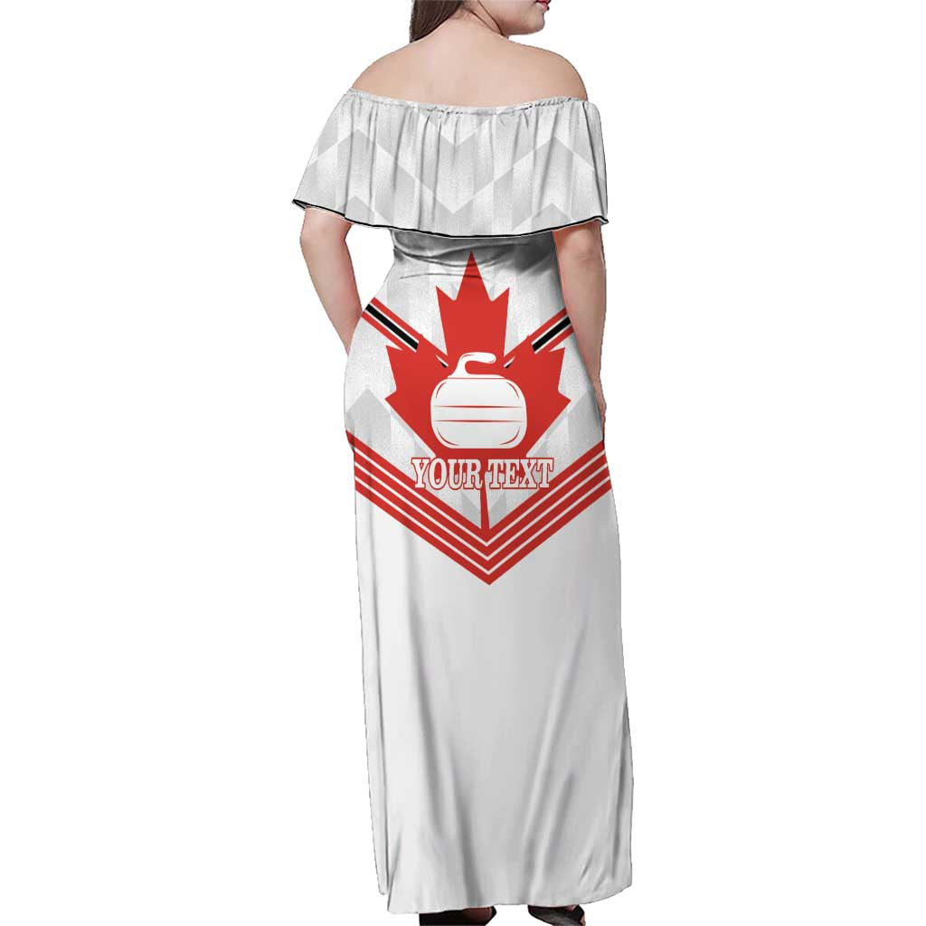 Personalized Canada Curling Family Matching Off Shoulder Maxi Dress and Hawaiian Shirt Maple Leaf White Version - Wonder Print Shop