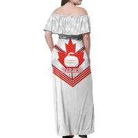 Personalized Canada Curling Family Matching Off Shoulder Maxi Dress and Hawaiian Shirt Maple Leaf White Version - Wonder Print Shop