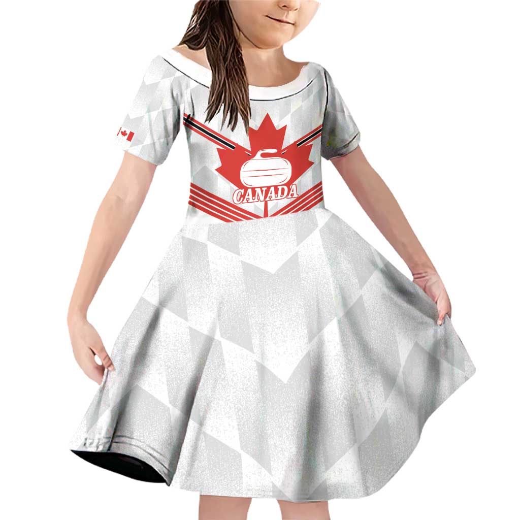 Personalized Canada Curling Family Matching Off Shoulder Short Dress and Hawaiian Shirt Maple Leaf White Version - Wonder Print Shop