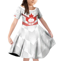 Personalized Canada Curling Family Matching Off Shoulder Short Dress and Hawaiian Shirt Maple Leaf White Version - Wonder Print Shop