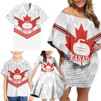 Personalized Canada Curling Family Matching Off Shoulder Short Dress and Hawaiian Shirt Maple Leaf White Version - Wonder Print Shop