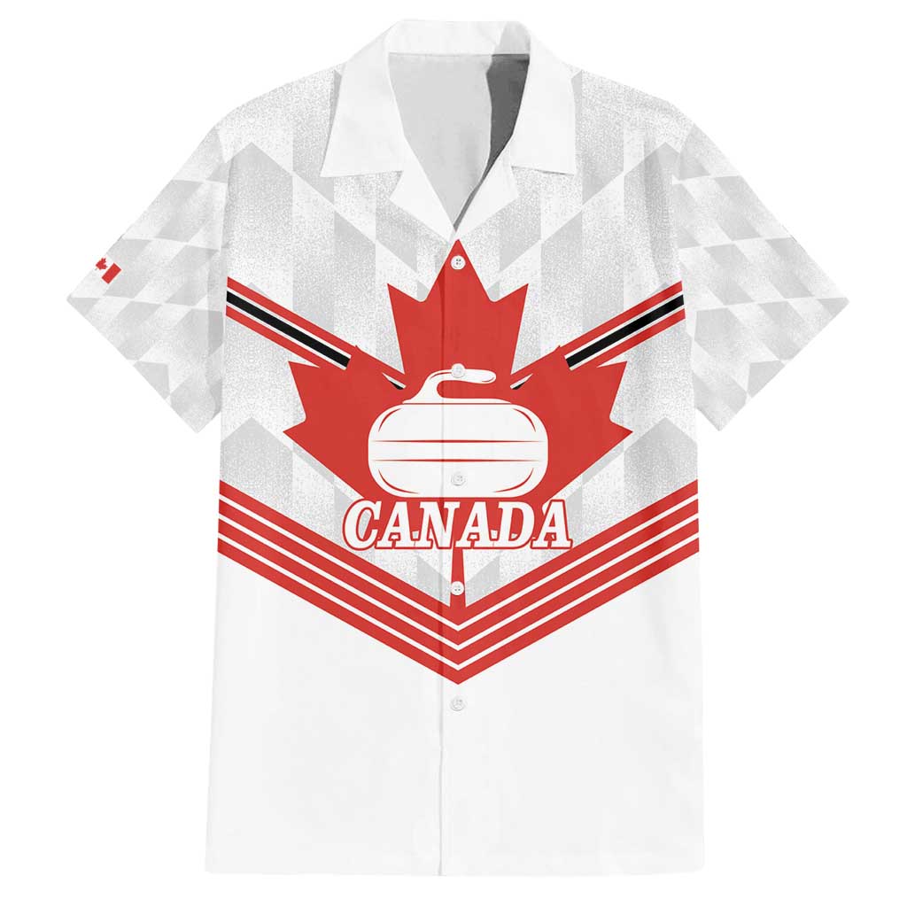 Personalized Canada Curling Family Matching Off Shoulder Short Dress and Hawaiian Shirt Maple Leaf White Version - Wonder Print Shop