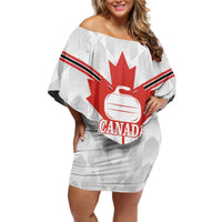 Personalized Canada Curling Family Matching Off Shoulder Short Dress and Hawaiian Shirt Maple Leaf White Version - Wonder Print Shop