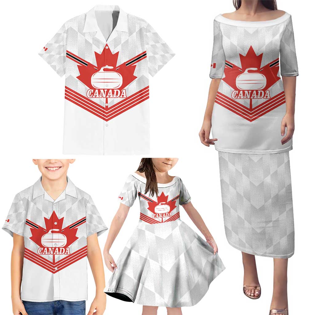 Personalized Canada Curling Family Matching Puletasi and Hawaiian Shirt Maple Leaf White Version - Wonder Print Shop