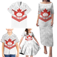 Personalized Canada Curling Family Matching Puletasi and Hawaiian Shirt Maple Leaf White Version - Wonder Print Shop