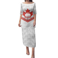 Personalized Canada Curling Family Matching Puletasi and Hawaiian Shirt Maple Leaf White Version - Wonder Print Shop