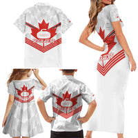 Personalized Canada Curling Family Matching Short Sleeve Bodycon Dress and Hawaiian Shirt Maple Leaf White Version - Wonder Print Shop