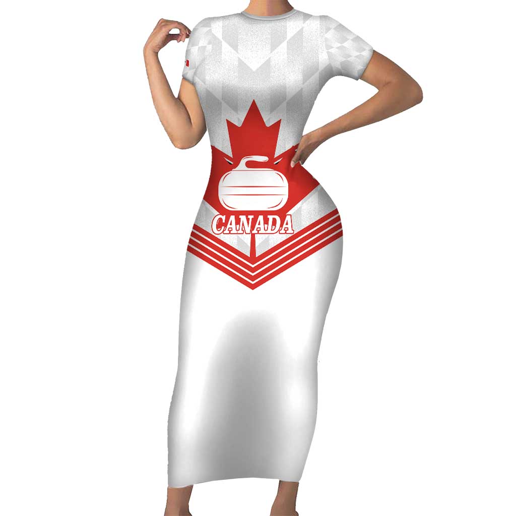 Personalized Canada Curling Family Matching Short Sleeve Bodycon Dress and Hawaiian Shirt Maple Leaf White Version - Wonder Print Shop