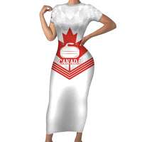 Personalized Canada Curling Family Matching Short Sleeve Bodycon Dress and Hawaiian Shirt Maple Leaf White Version - Wonder Print Shop