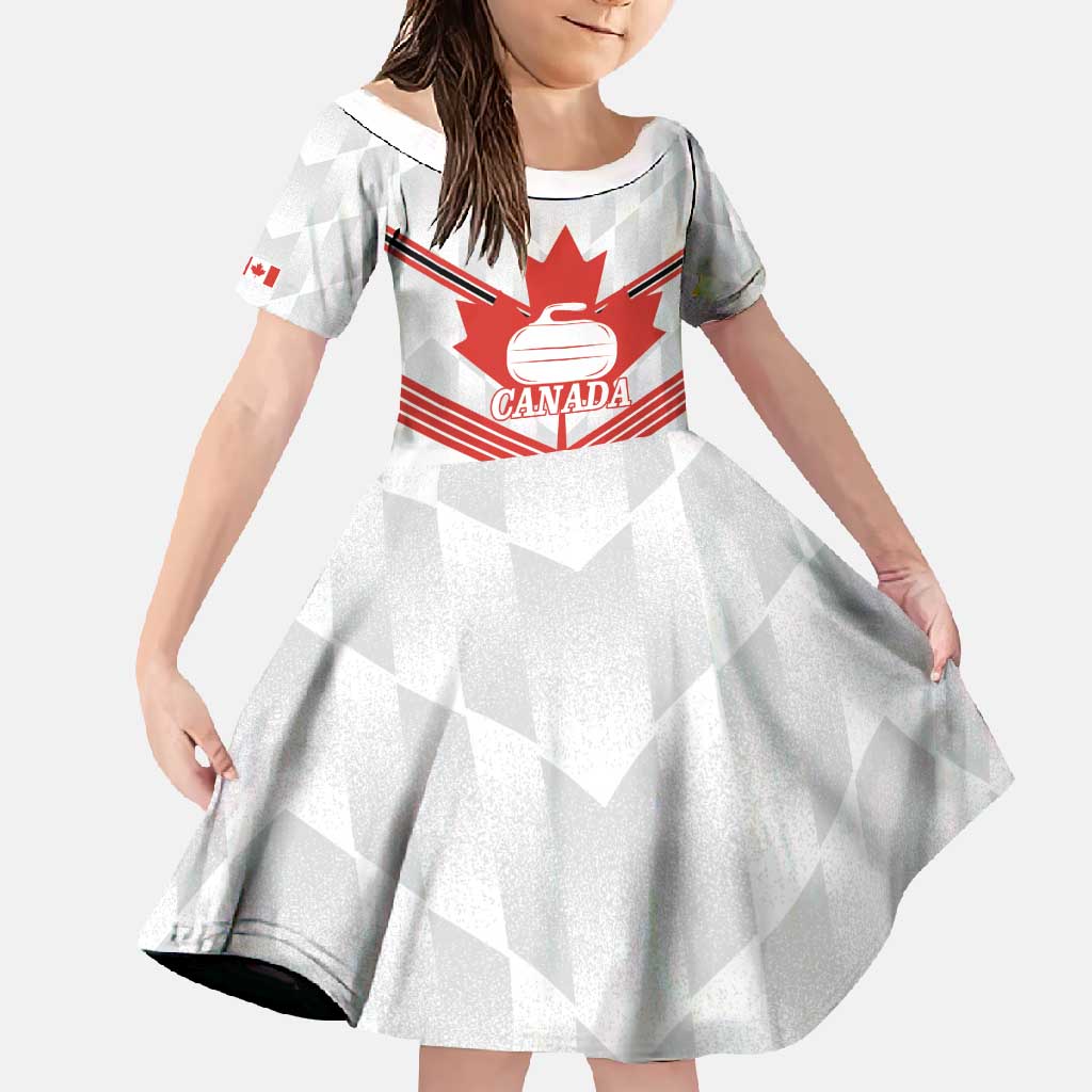 Personalized Canada Curling Family Matching Summer Maxi Dress and Hawaiian Shirt Maple Leaf White Version - Wonder Print Shop