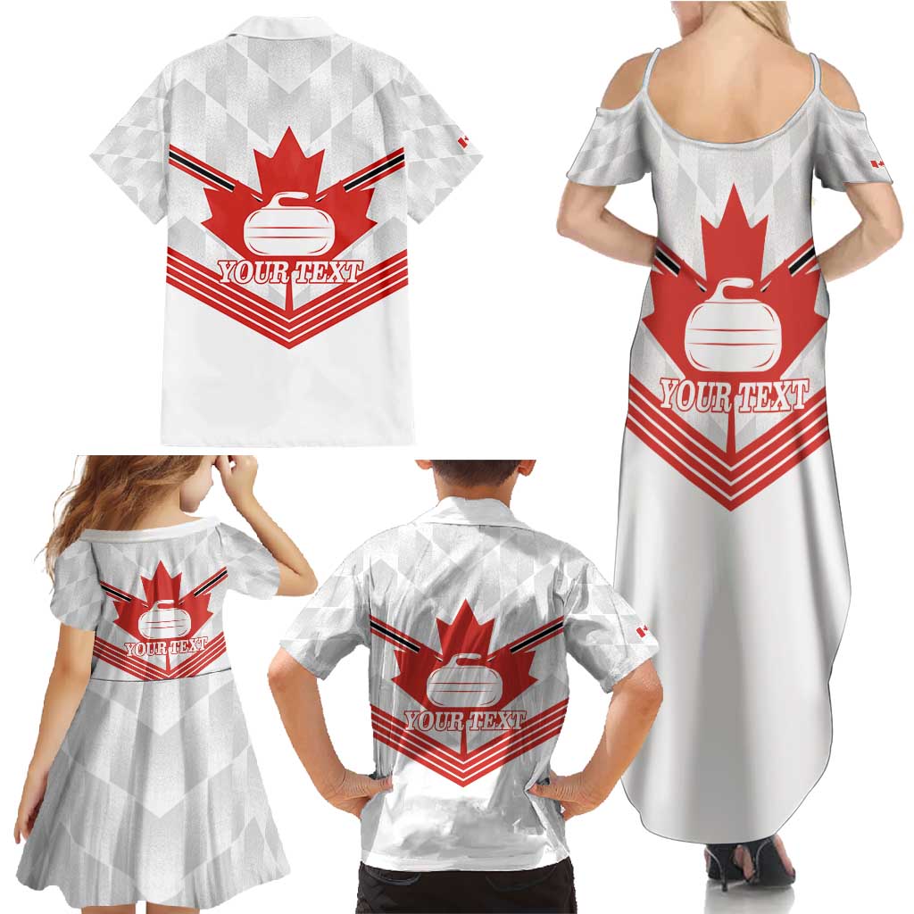Personalized Canada Curling Family Matching Summer Maxi Dress and Hawaiian Shirt Maple Leaf White Version - Wonder Print Shop