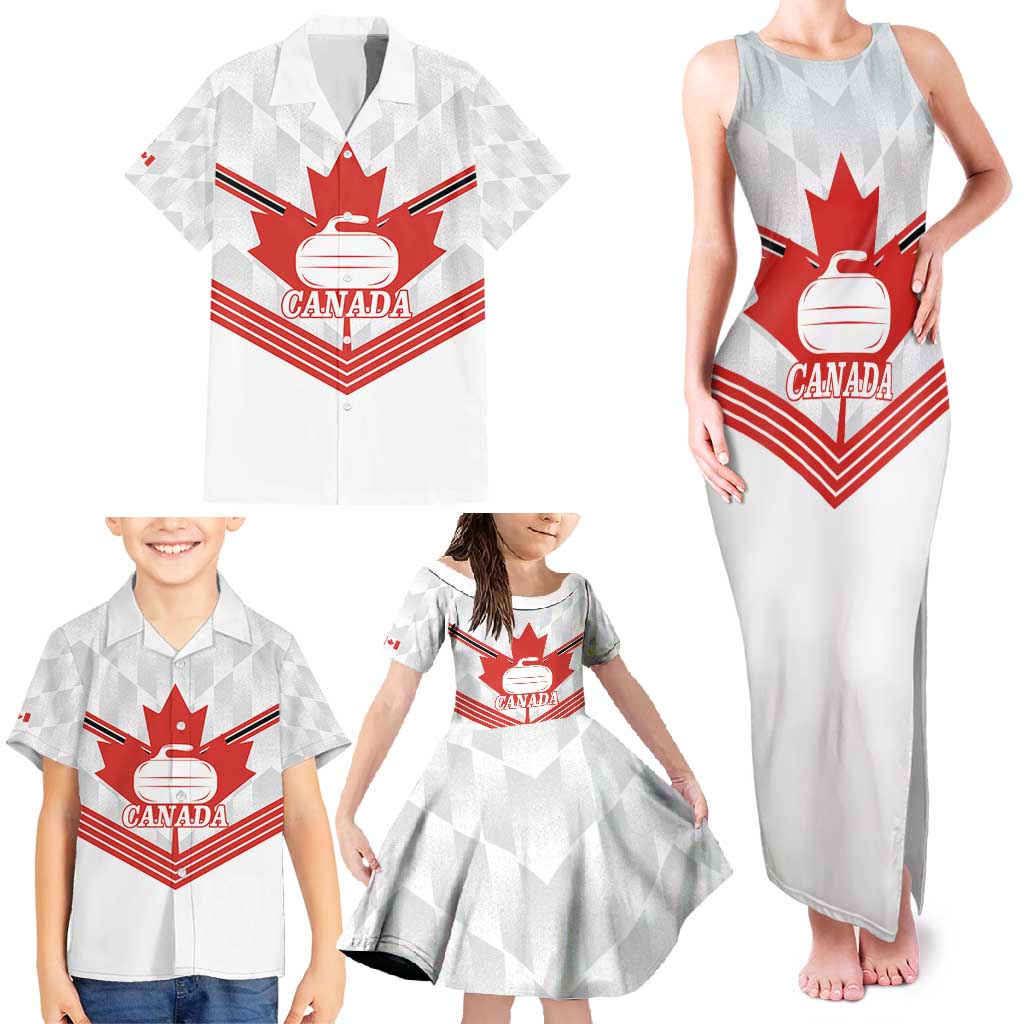 Personalized Canada Curling Family Matching Tank Maxi Dress and Hawaiian Shirt Maple Leaf White Version - Wonder Print Shop