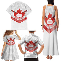 Personalized Canada Curling Family Matching Tank Maxi Dress and Hawaiian Shirt Maple Leaf White Version - Wonder Print Shop