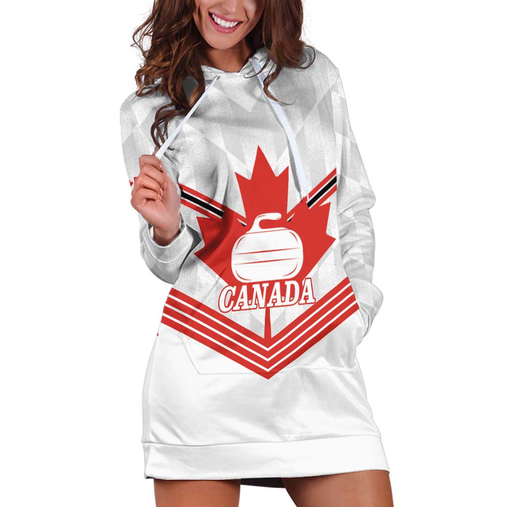 Personalized Canada Curling Hoodie Dress Maple Leaf White Version - Wonder Print Shop