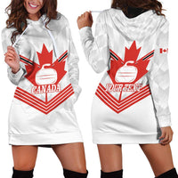 Personalized Canada Curling Hoodie Dress Maple Leaf White Version - Wonder Print Shop