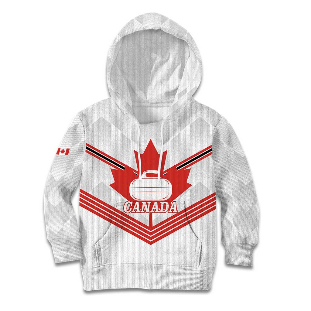 Personalized Canada Curling Kid Hoodie Maple Leaf White Version - Wonder Print Shop