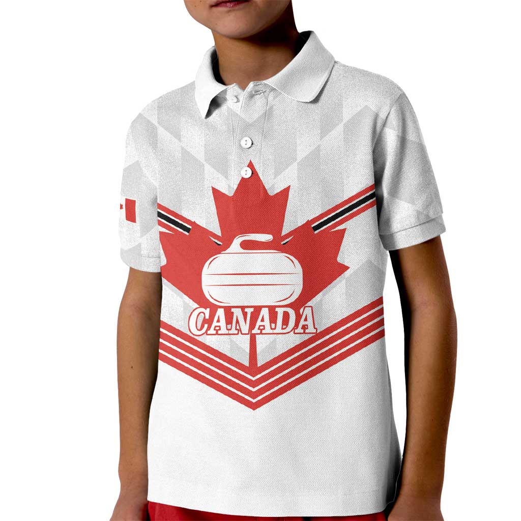 Personalized Canada Curling Kid Polo Shirt Maple Leaf White Version - Wonder Print Shop
