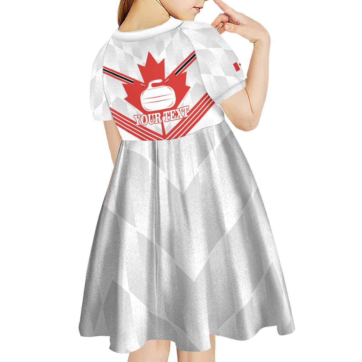 Personalized Canada Curling Kid Short Sleeve Dress Maple Leaf White Version - Wonder Print Shop