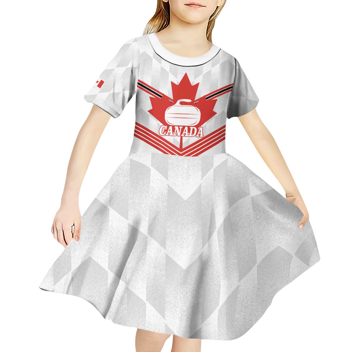 Personalized Canada Curling Kid Short Sleeve Dress Maple Leaf White Version - Wonder Print Shop