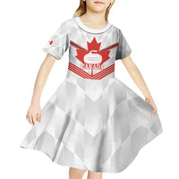 Personalized Canada Curling Kid Short Sleeve Dress Maple Leaf White Version - Wonder Print Shop