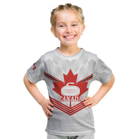 Personalized Canada Curling Kid T Shirt Maple Leaf White Version - Wonder Print Shop