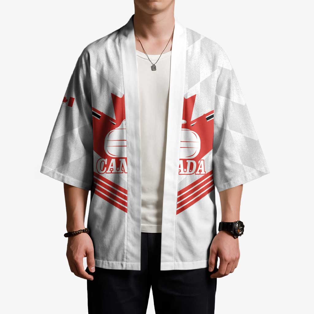 Personalized Canada Curling Kimono Maple Leaf White Version - Wonder Print Shop