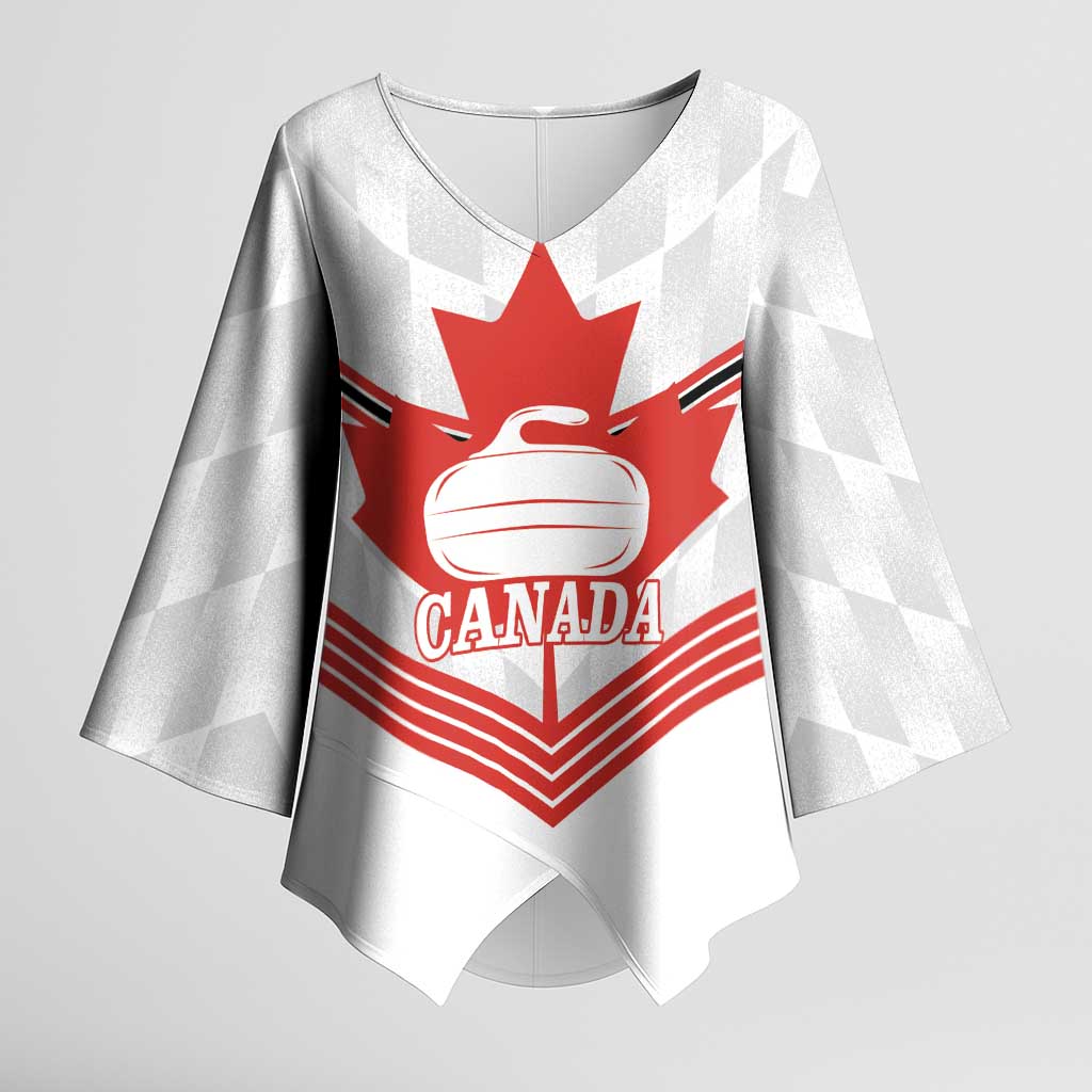 Personalized Canada Curling Kimono Sleeve Blouse Maple Leaf White Version - Wonder Print Shop