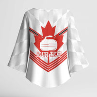 Personalized Canada Curling Kimono Sleeve Blouse Maple Leaf White Version - Wonder Print Shop