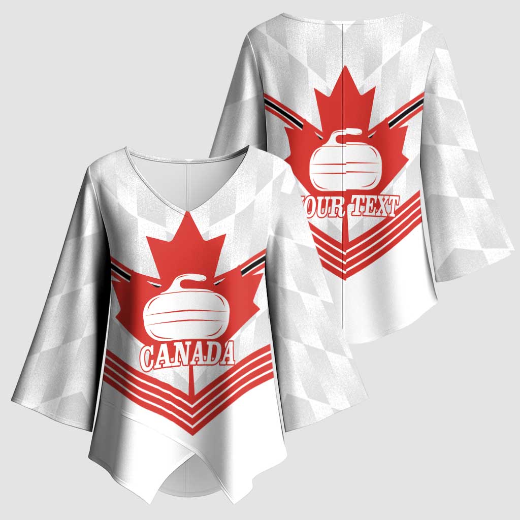Personalized Canada Curling Kimono Sleeve Blouse Maple Leaf White Version - Wonder Print Shop