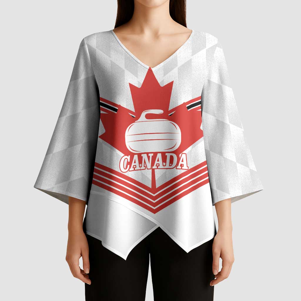 Personalized Canada Curling Kimono Sleeve Blouse Maple Leaf White Version - Wonder Print Shop