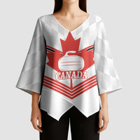 Personalized Canada Curling Kimono Sleeve Blouse Maple Leaf White Version - Wonder Print Shop