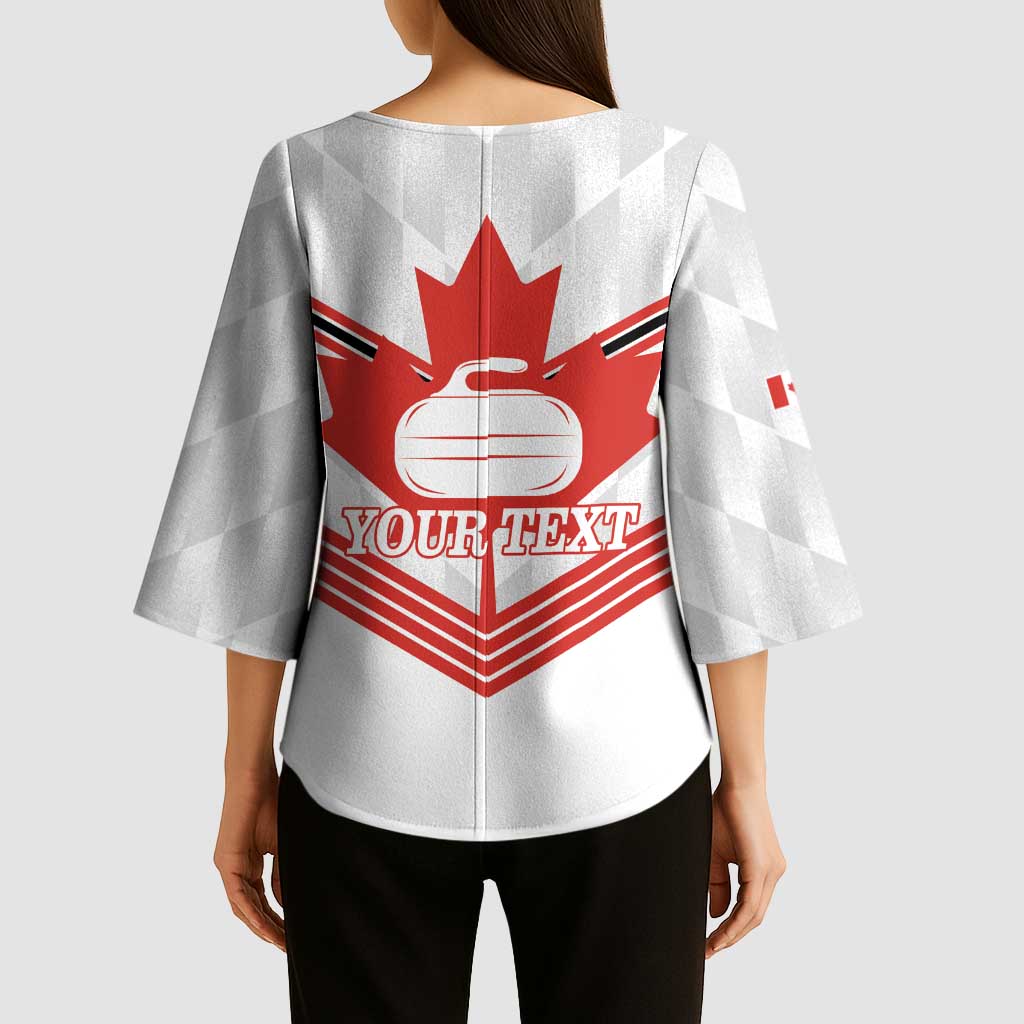 Personalized Canada Curling Kimono Sleeve Blouse Maple Leaf White Version - Wonder Print Shop