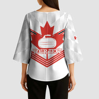 Personalized Canada Curling Kimono Sleeve Blouse Maple Leaf White Version - Wonder Print Shop