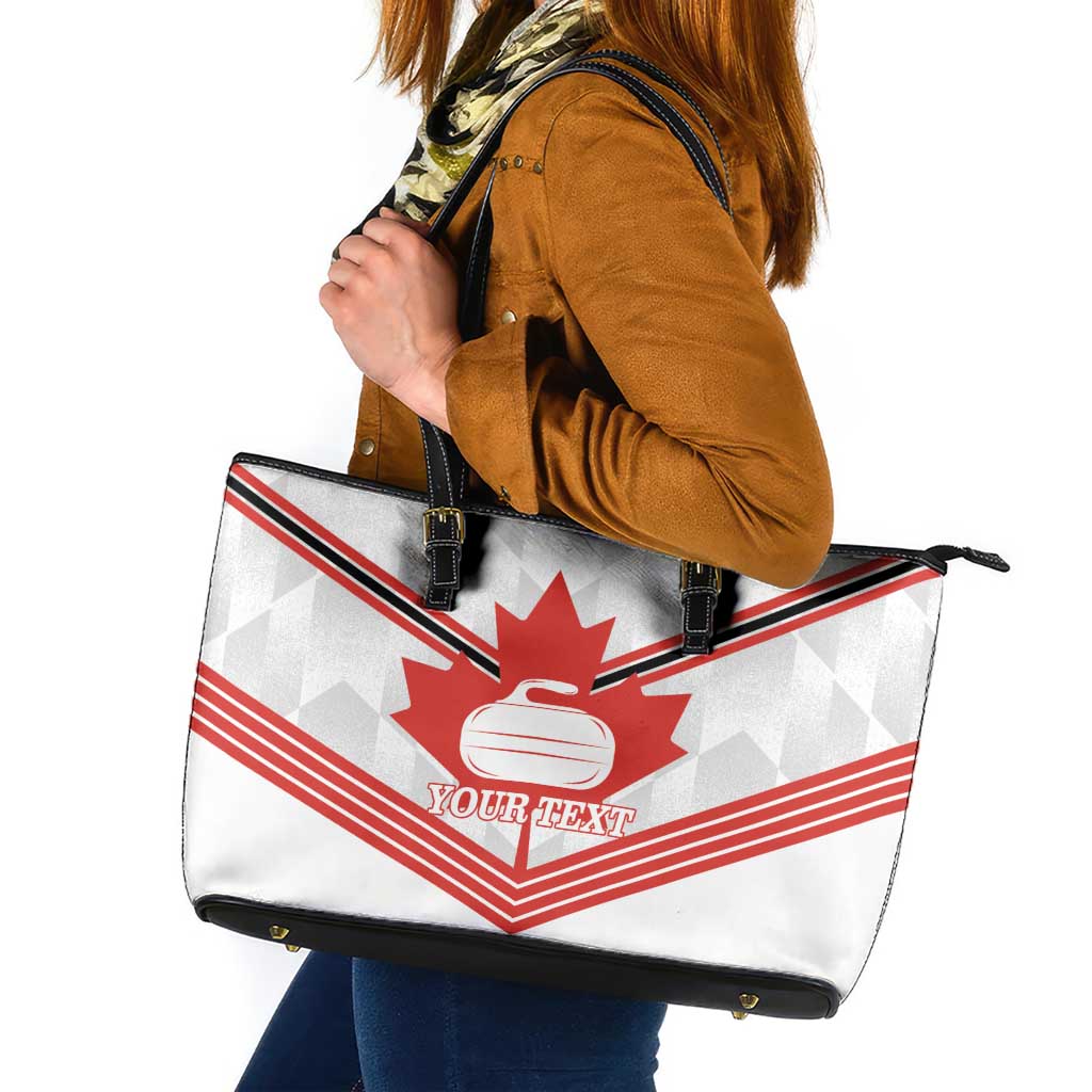Personalized Canada Curling Leather Tote Bag Maple Leaf White Version - Wonder Print Shop