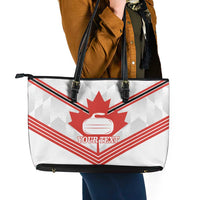 Personalized Canada Curling Leather Tote Bag Maple Leaf White Version - Wonder Print Shop