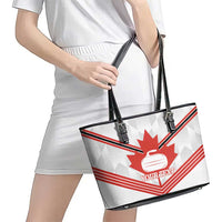 Personalized Canada Curling Leather Tote Bag Maple Leaf White Version - Wonder Print Shop