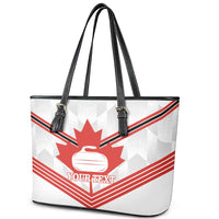 Personalized Canada Curling Leather Tote Bag Maple Leaf White Version - Wonder Print Shop