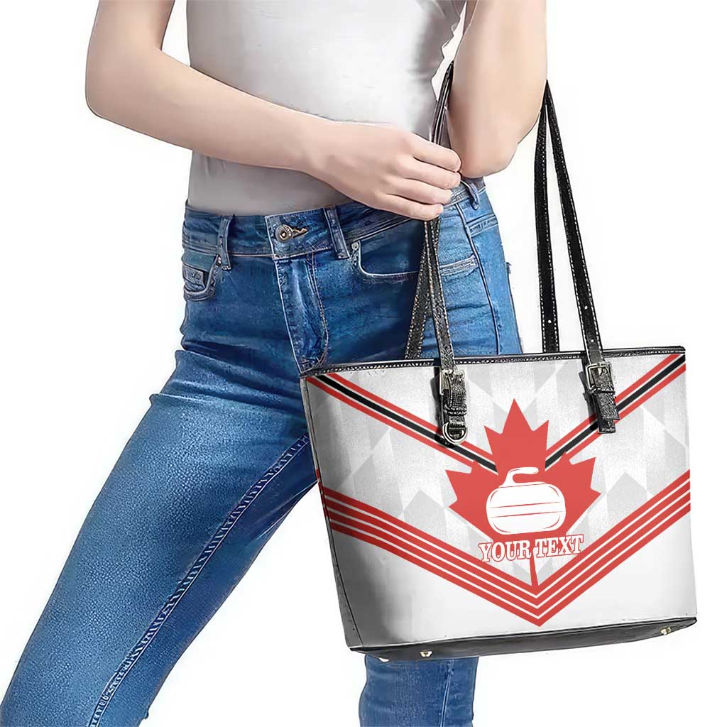 Personalized Canada Curling Leather Tote Bag Maple Leaf White Version - Wonder Print Shop