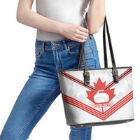 Personalized Canada Curling Leather Tote Bag Maple Leaf White Version - Wonder Print Shop