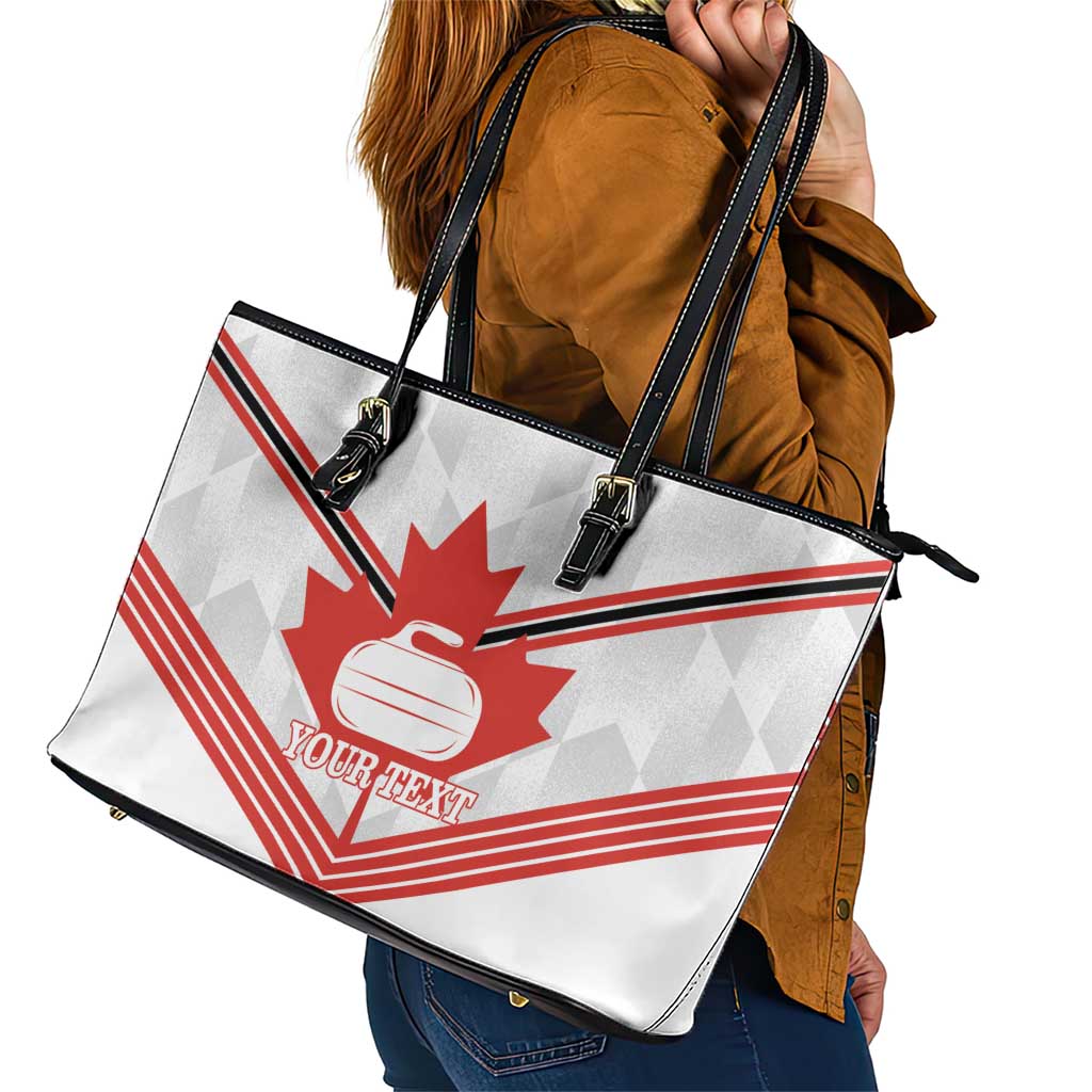 Personalized Canada Curling Leather Tote Bag Maple Leaf White Version - Wonder Print Shop