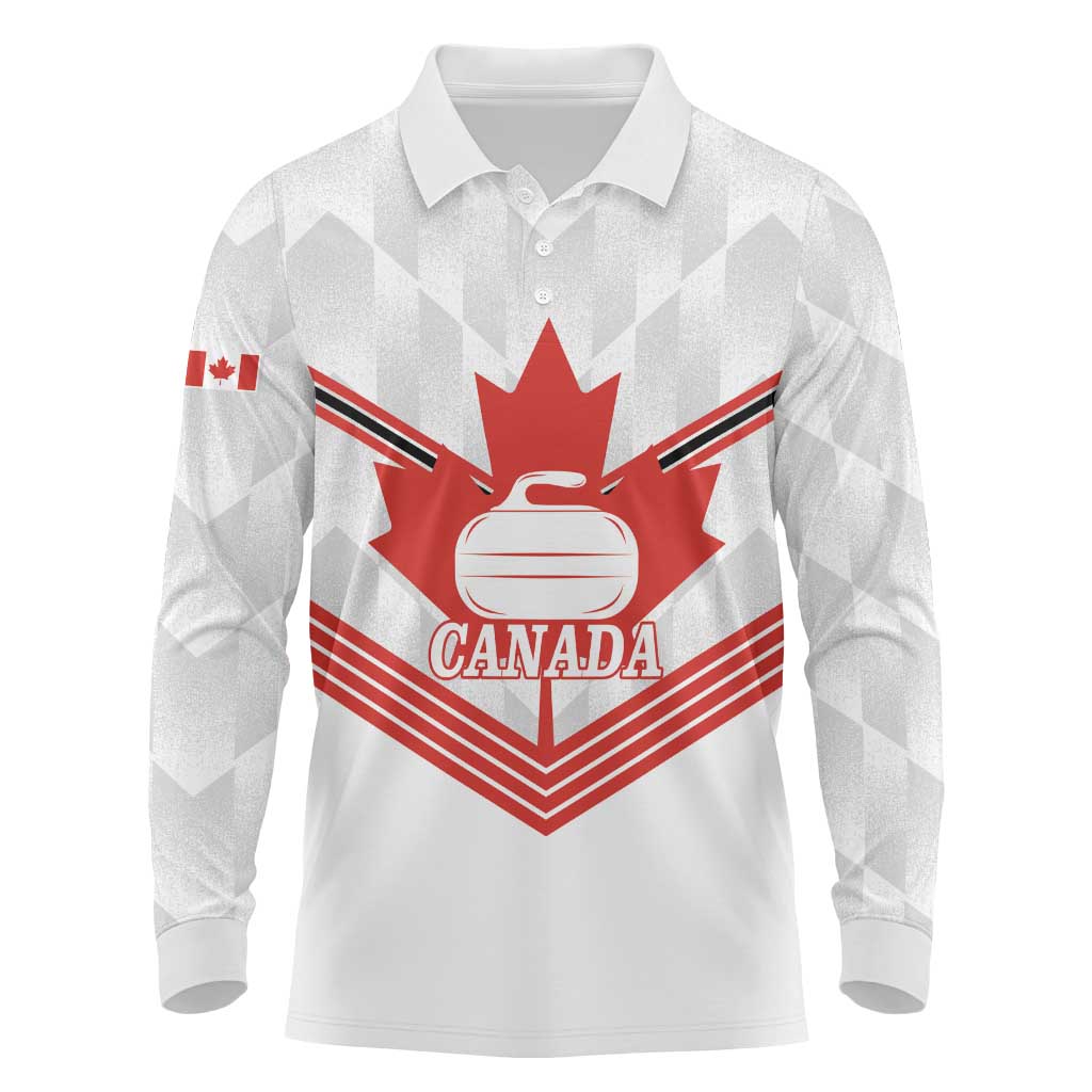 Personalized Canada Curling Long Sleeve Polo Shirt Maple Leaf White Version - Wonder Print Shop