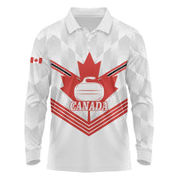 Personalized Canada Curling Long Sleeve Polo Shirt Maple Leaf White Version - Wonder Print Shop