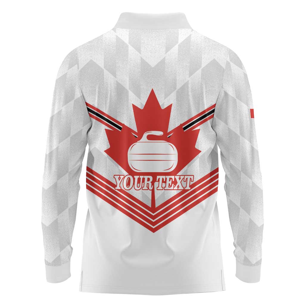Personalized Canada Curling Long Sleeve Polo Shirt Maple Leaf White Version - Wonder Print Shop