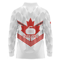 Personalized Canada Curling Long Sleeve Polo Shirt Maple Leaf White Version - Wonder Print Shop