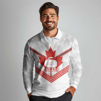 Personalized Canada Curling Long Sleeve Polo Shirt Maple Leaf White Version - Wonder Print Shop