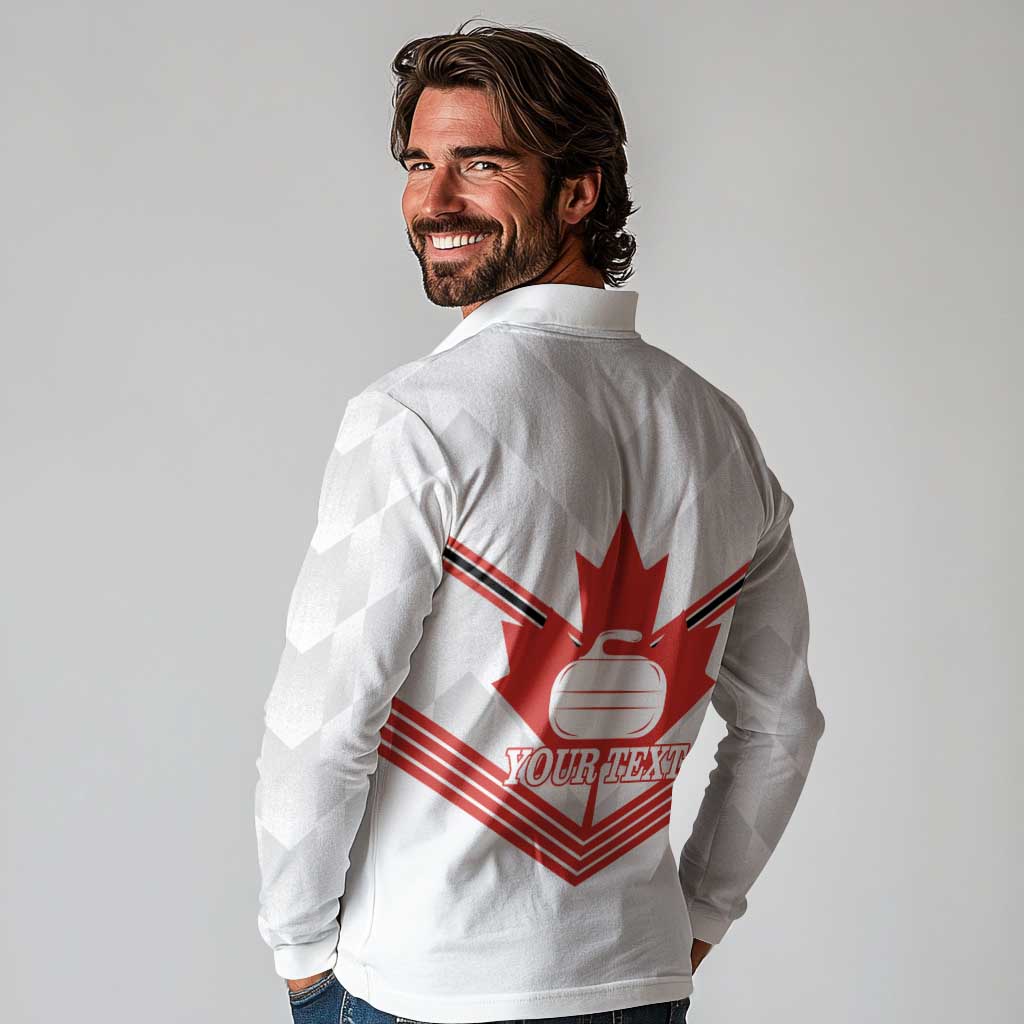 Personalized Canada Curling Long Sleeve Polo Shirt Maple Leaf White Version - Wonder Print Shop
