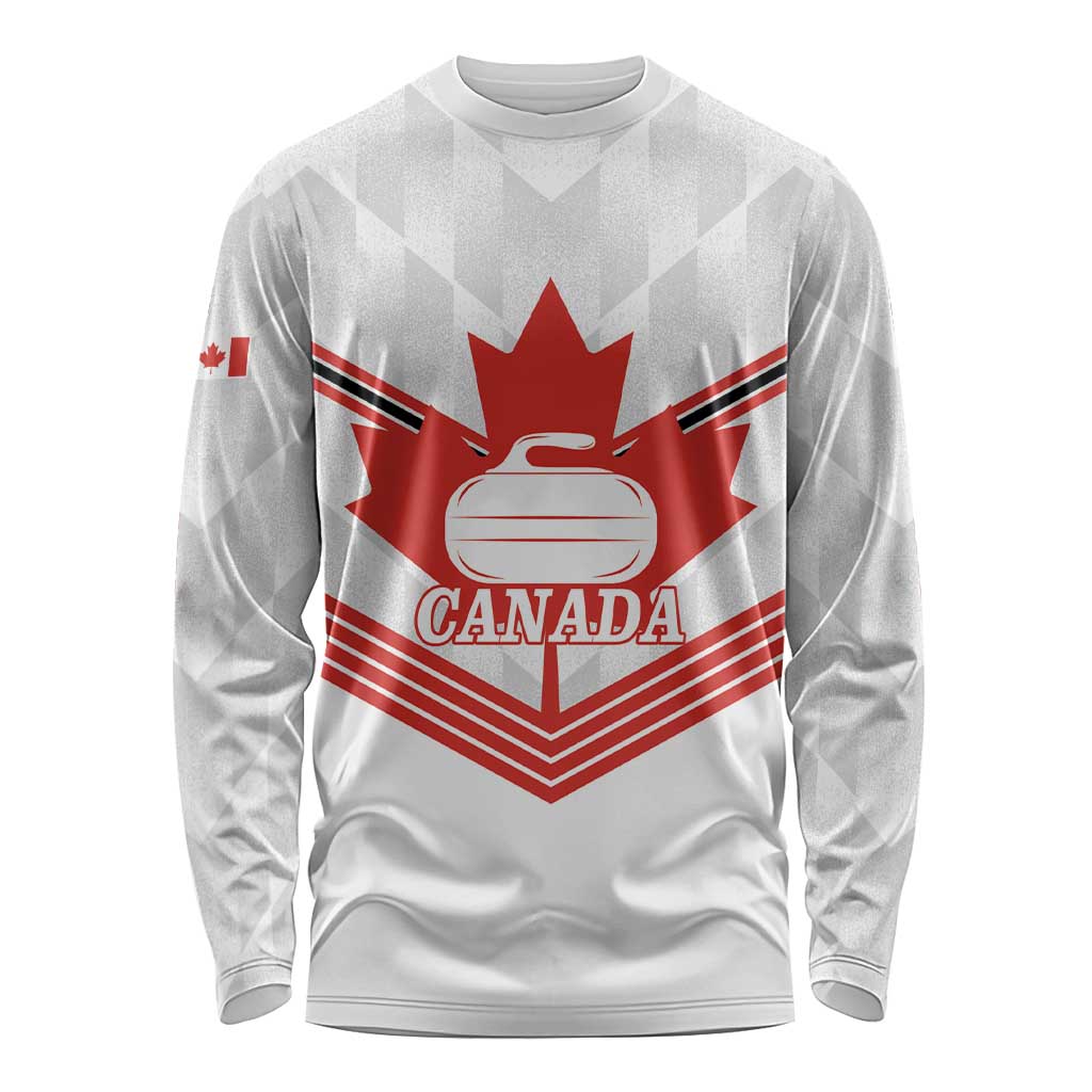 Personalized Canada Curling Long Sleeve Shirt Maple Leaf White Version - Wonder Print Shop