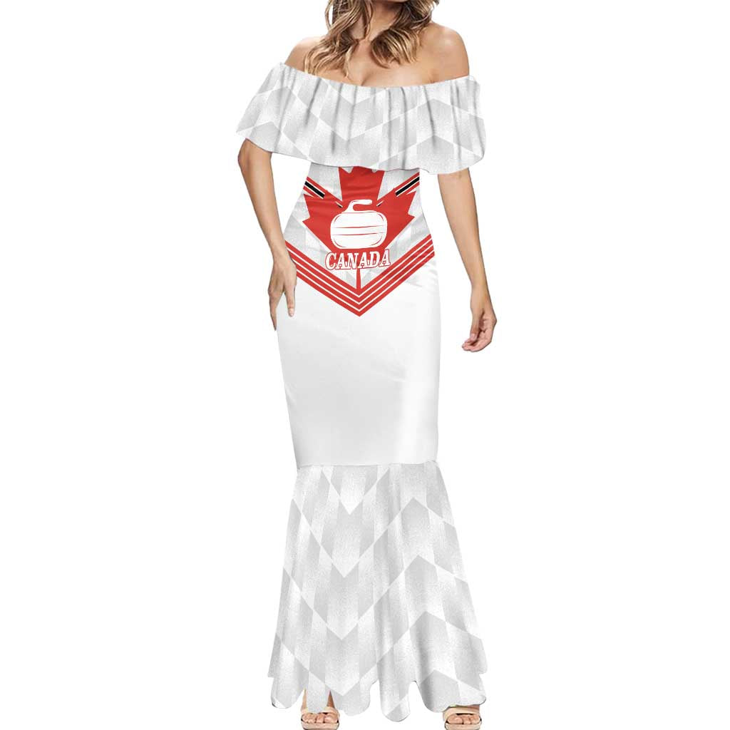 Personalized Canada Curling Mermaid Dress Maple Leaf White Version - Wonder Print Shop