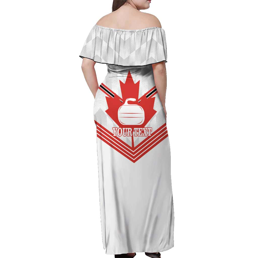 Personalized Canada Curling Off Shoulder Maxi Dress Maple Leaf White Version - Wonder Print Shop